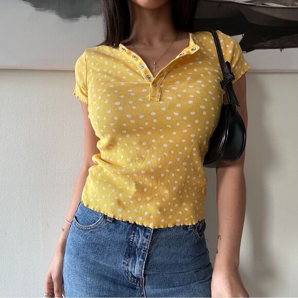 y2k short sleeves stretchy dainty quarter button baby top - Picture 1 of 4